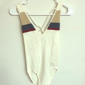 Cream/white green maroon and gold sparkle bodysuit